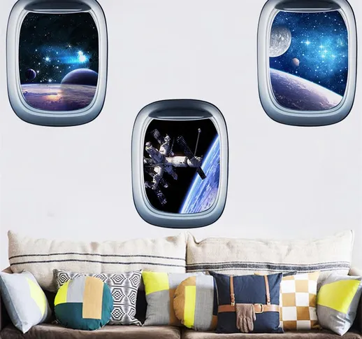 Eaby Amazon 3D new star astronave finta finestra soggiorno camera da letto wall sticker pi...