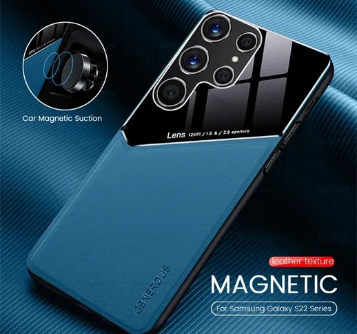 S22Ultra Custodia in pelle per auto con supporto magnetico Cover per telefono per Galaxy S...