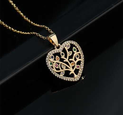 Collana in oro 18 carati con ciondolo albero della vita a forma di amore