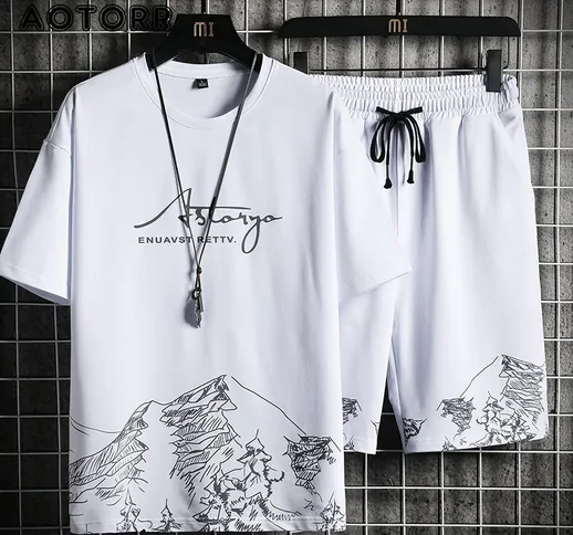 Pantaloncini casual Set Uomo Summer Fashion Sport Suit T-Shirt + Shorts Abbigliamento spor...