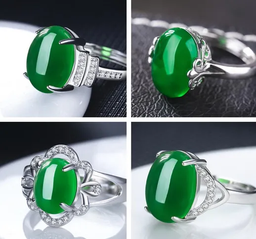 Anello aperto dal vivo con diamante agata e rubino di calcedonio verde Kuaishou vibrato di...