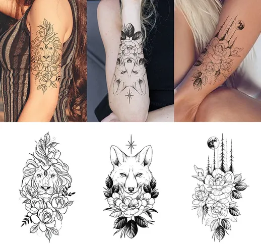 3 pezzi di grandi adesivi per tatuaggi combinati con braccia di fiori modello di stampa di...