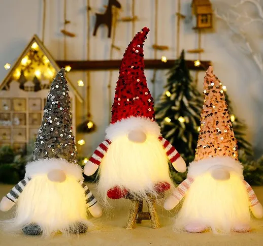 Nuova decorazione natalizia transfrontaliera Paillettes natalizie con lampada Bambola Rush...