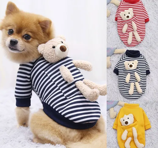 Vestiti per cani autunno inverno con simpatico orso di peluche con cappuccio a righe Felpa...