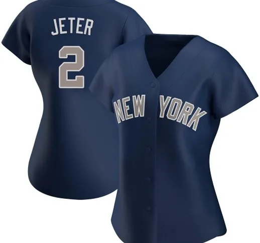 Maglia alternativa replica blu navy dei New York Mets Derek Jeter #2 da donna