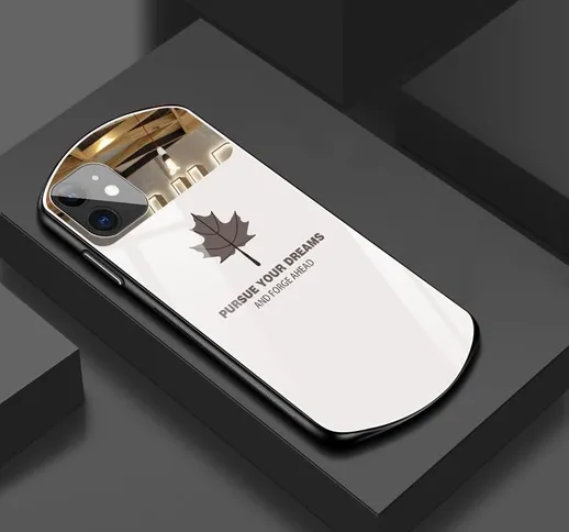 Custodia per telefono in vetro temperato con foglia d'acero ovale di lusso per iPhone 12 1...