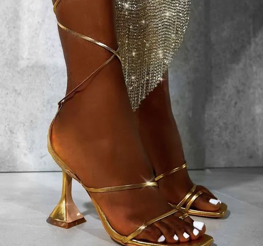 New Style Fashion strappy punta quadrata infradito sandali con tacco alto di grandi dimens...