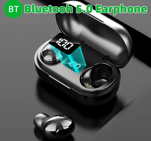 Auricolari Bluetooth 5.0 Cuffie wireless TWS IPX6 Cuffie sportive stereo con riduzione int...