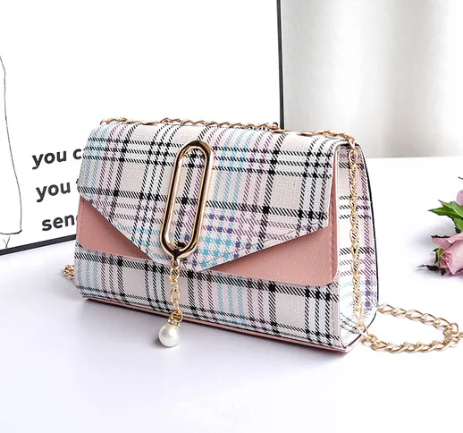 ins 2021 new classic Plaid perla nappa piccola borsa quadrata Moda coreana una tracolla ca...