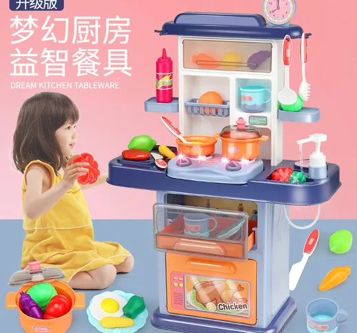 I bambini giocano a casa mini cucina giocattolo set vero suono dell'acqua e luce tavolo da...