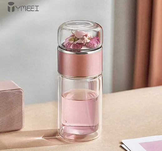 YMEEI 280 ML Tè Bottiglia di Acqua Alta Vetro Borosilicato Doppia Parete Tè Tazza di Acqua...