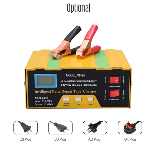 Caricabatteria da 12V/24V Caricabatteria intelligente a riparazione di impulsi con display...