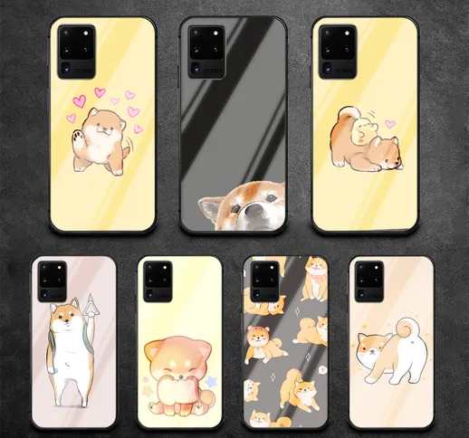 Custodia in vetro temperato per telefono Shiba Inu Cartoon per Samsung Galaxy S Note 5 6 9...