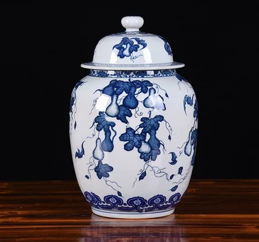 Vendita calda transfrontaliera porcellana Jingdezhen vaso di stoccaggio blu e bianco teier...