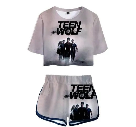 Teen Wolf TEEN WOLF 3D Printing Ladies Ombelico Bare Set T-shirt Summer Girl Shorts Set Pi...