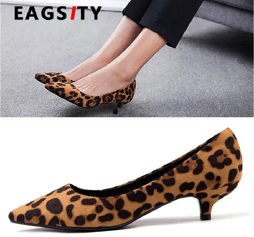 Camoscio Sexy leopardo scarpe da donna con tacco gattino scarpe a punta da donna con tacco...