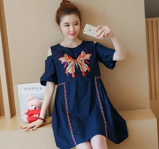 Abbigliamento premaman estivo 2020 moda stile coreano squisito ricamo a farfalla in cotone...