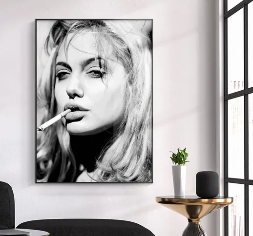Cafe Bar Stile retrò in bianco e nero su dipinti su tela Cool Smoking Woman Poster su tela...