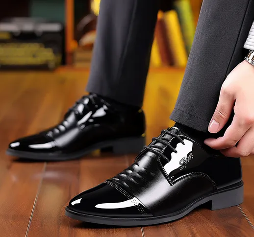 Scarpe in pelle da uomo in vernice brillante versione coreana business scarpe a punta scar...