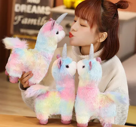 Peluche animale arcobaleno unicorno alpaca erba fango cavallo bambola bambola commercio es...