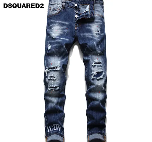 DSQ che dimagrisce i fori del ricamo elasticizzato vernice schizzi jeans da uomo