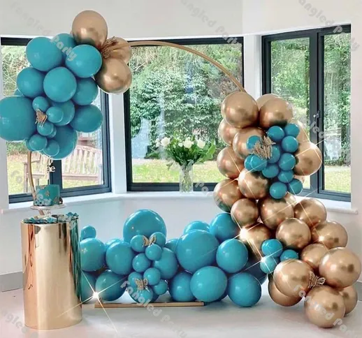 100 pezzi Ghirlanda di palloncini Matte Aqua Blue Arch Kit Chrome Gold Balloons Baby Showe...