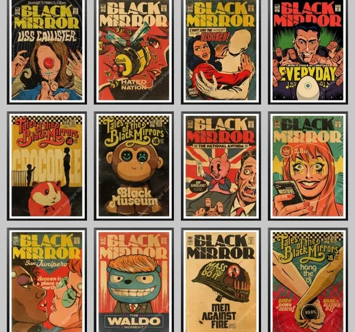 Black Mirror Movie Canvas Poster Bar Cafe Vintage Stampa di alta qualità Disegno core Pitt...