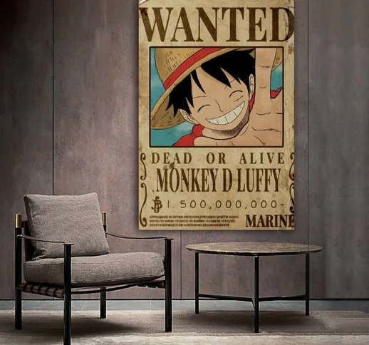 One Piece Rufy Wanted Poster Pittura Decorativa Su Tela Wall Art Soggiorno Poster Pittura...