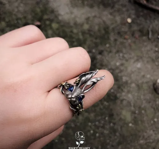 Anello in argento 925 Xiao Lolita Alice Rabbit Ring Retro Personality Fashion Ring Jewelry