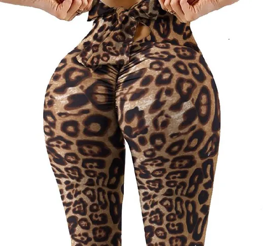 Leggings leopardati Abbigliamento donna Vita alta Pantaloni lunghi Fitness Legging Allenam...