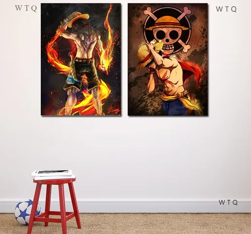 Pittura su tela Ace Rufy Cappello di paglia Classic Anime One Piece Canvas Poster Murale F...