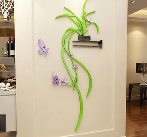 Acrilico fai da te adesivi murali fiore 3D appeso orchidea camera da letto portico soggior...