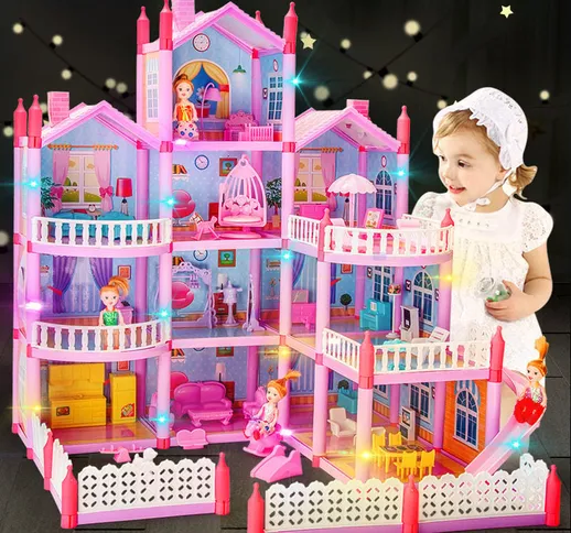 Casa dei giochi per bambini assemblata casa delle bambole villa Barbie set bambola princip...