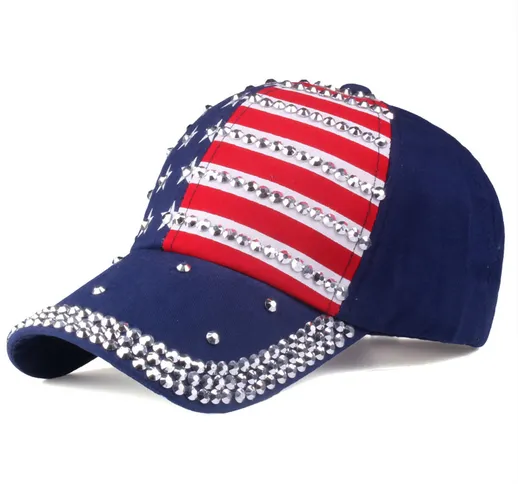 Cappello da donna berretto da baseball bandiera americana diamante berretto cappello da so...