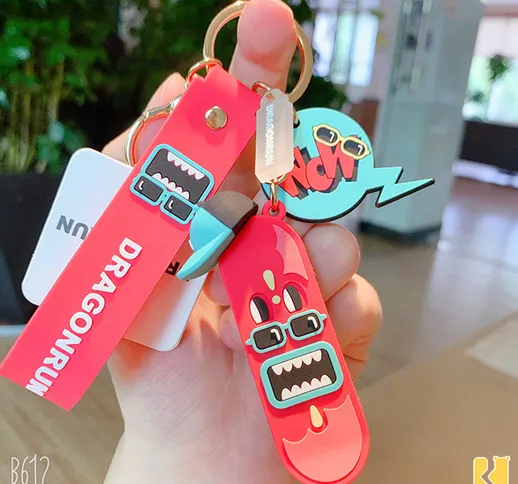 Personalità creativa coreano pazzo skateboard portachiavi auto amanti dei cartoni animati...