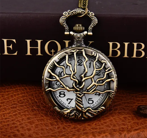 Orologio da taschino vintage con motivo albero della vita grande scheletro orologio da tas...