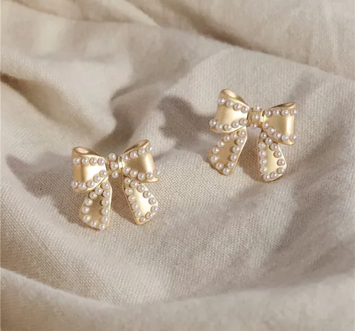 Contatore New Retro Orecchini con fiocco di perle semplici orecchini versatili orecchini o...