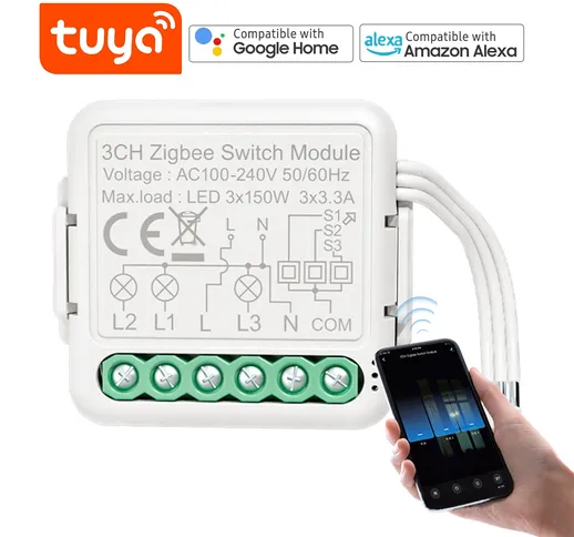 Zigbee Smart Switch Module 3-Way APP Telecomando Controllo vocale Temporizzazione Condivis...