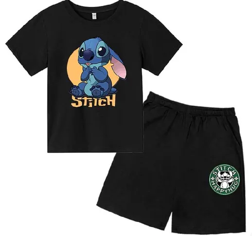 Pantaloncini in cotone per bambini Set Stitch T-shirt Cartoon Pantaloni 2 pezzi Set per ra...