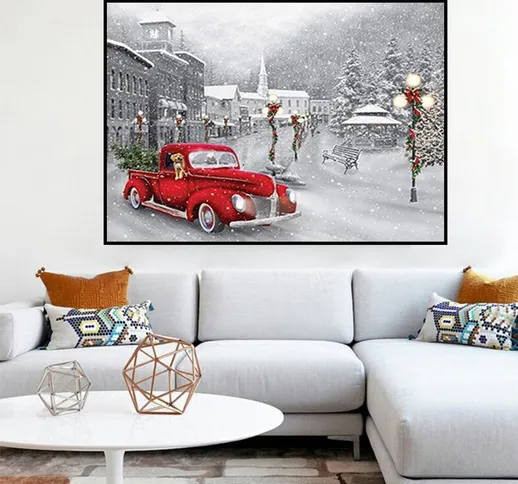 Retro Red Truck Alberi di Natale Dipinti su tela Vintage Art Canvas Poster e stampe Soggio...