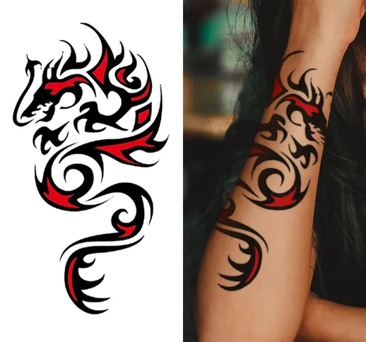Classico drago nero rosso modello piccolo fiore braccio tatuaggio adesivi trasferimento de...