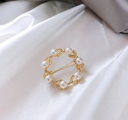 Corea del Sud Dongdaemun perla foglia geometrica anello geometrico spilla moda temperament...
