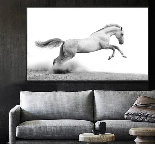 New Large Size Jumping White Horse Canvas Painting Modern Wild Animals Posters Stampa Wall...