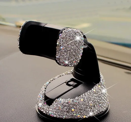 Supporto per telefono da auto a 360 gradi con strass di cristallo per cruscotto dell'auto...