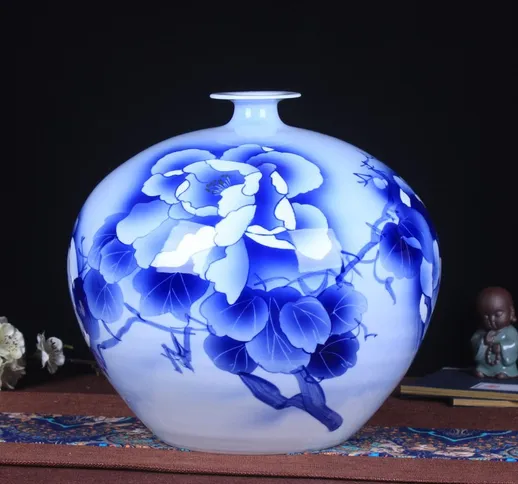 Vendita calda transfrontaliera Jingdezhen vaso di porcellana blu e bianco dipinto a mano p...