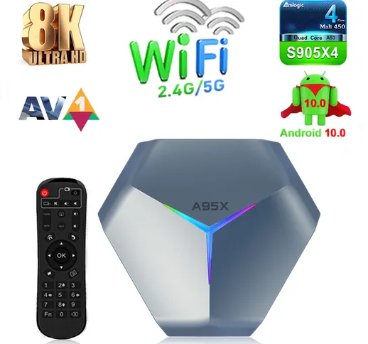 A95X F4 Smart TV Box Android 10.0 Lettore multimediale 8K 4K 3D 2.4G/5G WiFi Amlogic S905X...