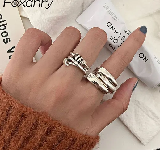 Foxanry Minimalista 925 Sterling Silver Smooth Rings per le donne New Fashion Irregolare g...