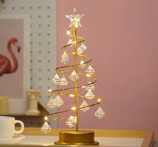 lampada da notte a led in ferro battuto piccola lampada da albero di Natale in cristallo p...