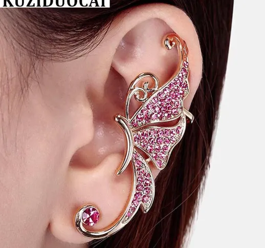 Kuziduocai New Fashion Jewelry Rhinestone Elves Butterfly Ear Clip Singolo orecchio sinist...