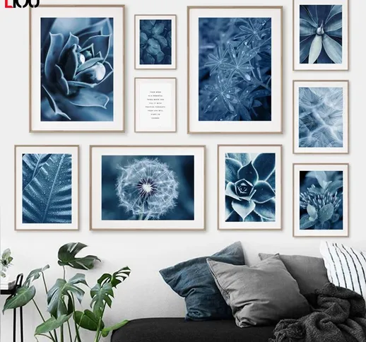 Blue tarassaco monstera foglia di banana nordic agave poster su tela e stampe murali su te...